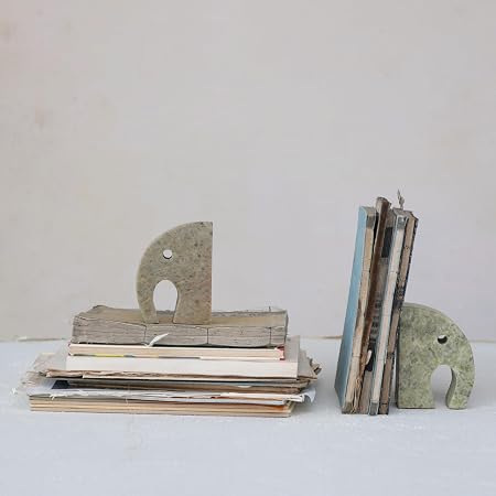 Design Shop Elephant Soapstone Green Pack of 2 Bookends, 4" L w x 5" H
