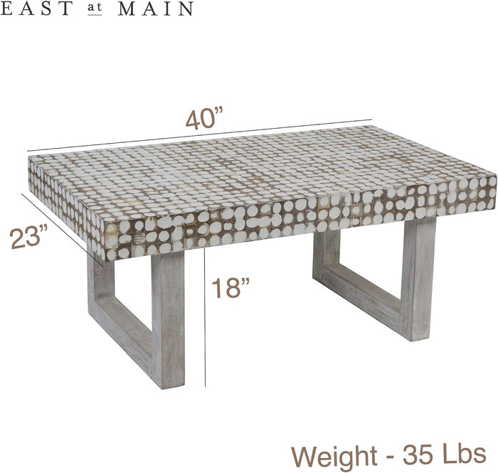 Design Shop Coconut Shell Coffee Table With U-Shaped Legs, 40"W, White