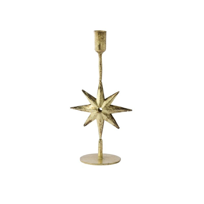 Decorative gold star-shaped candle holder on a white background