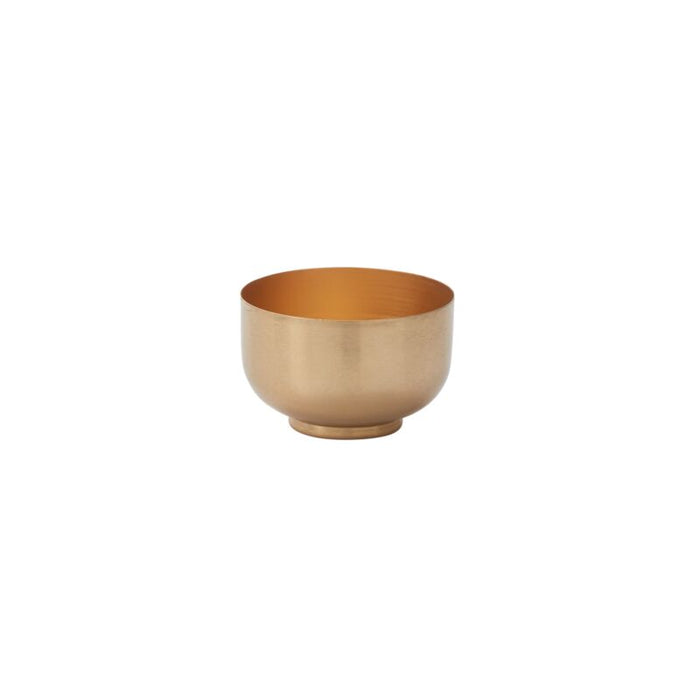 A gold metal bowl with a reflective surface, designed for floral arrangements.