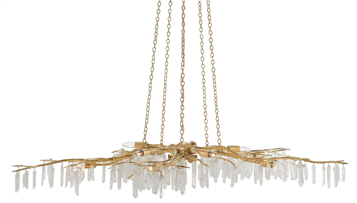 Currey and Company - 9000-0040 - Ten Light Chandelier - Forest Light Collection - Washed Lucerne Gold/Natural
