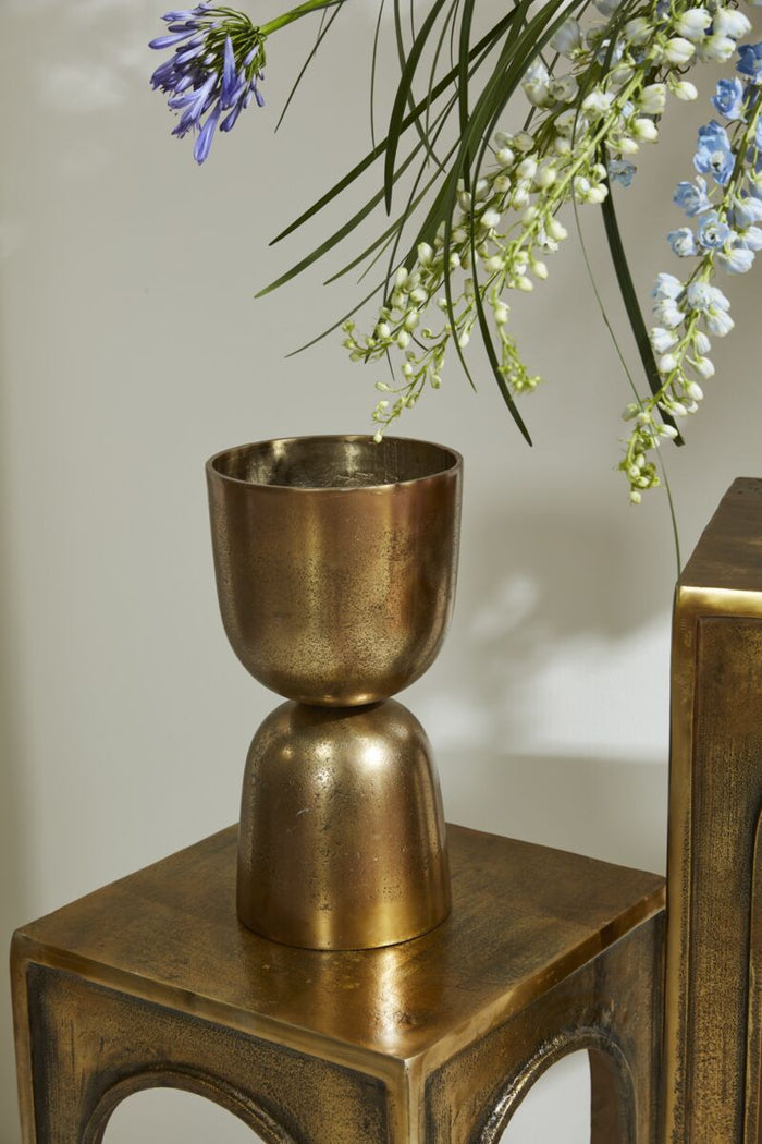 Design Shop Antique-Gold Lumos Footed Urn, 7.75" X 14.75".