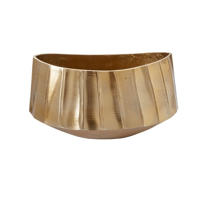 Gold metallic half-circle planter on a white background