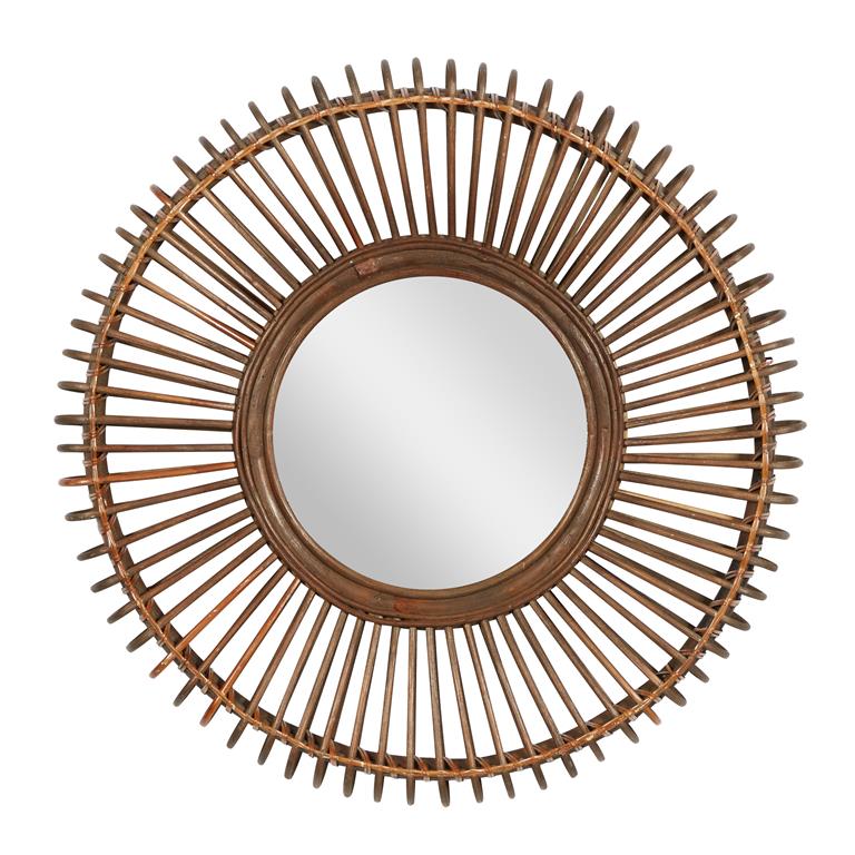 Brown Wood Bohemian Wall Mirror, 30" X 3" X 30"