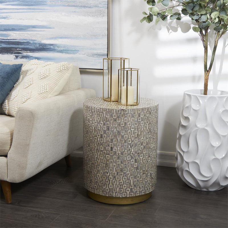 Design Shop  Gray Mother of Pearl Accent Table w/ Gold Base