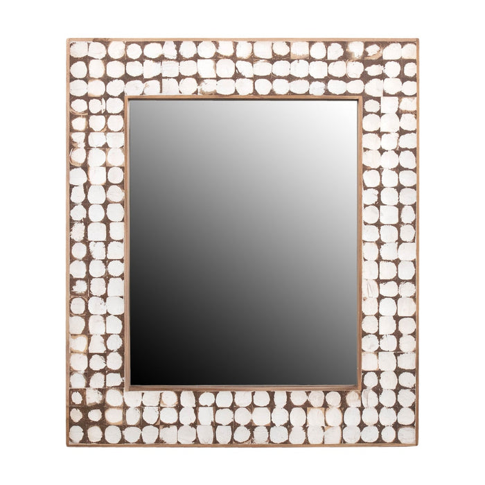 Design Shop Hampton Rectangle Coconut Shell Mirror, 26"H, White Patina