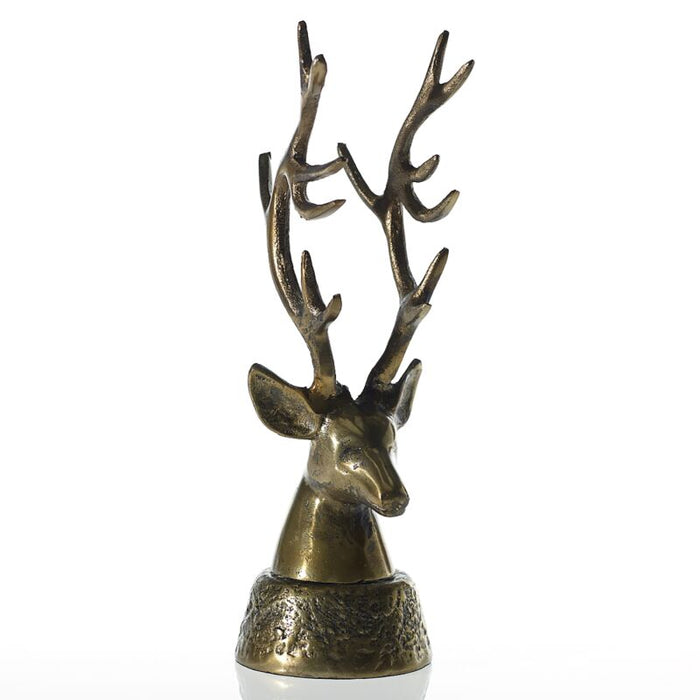 Bronze deer head ornament on a white background