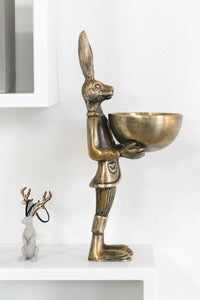 Design Shop Antique-Gold E+E Eloise Dish Stand Eric, 6" X 14". Serving Hare.