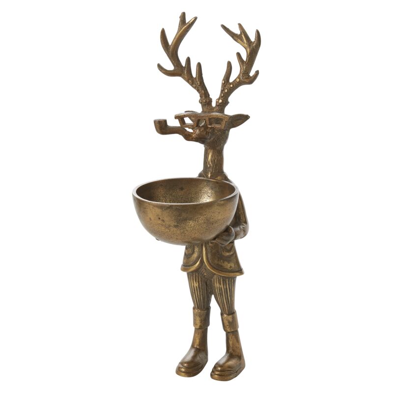 Design Shop Antique-Gold E+E Eloise Dish Stand Frankie, 4.75" X 16.25". Pipe-smoking Buck.