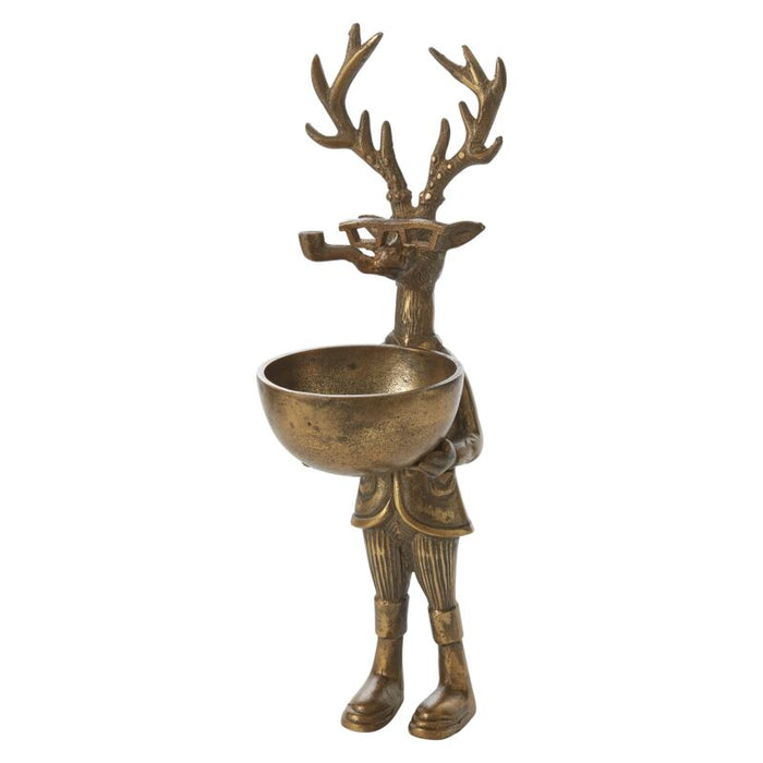 Design Shop Antique-Gold E+E Eloise Dish Stand Frankie, 4.75" X 16.25". Pipe-smoking Buck.