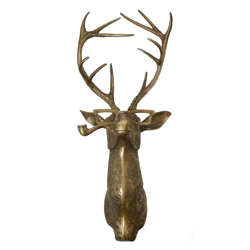 Design Shop Antique-Gold E+E Wall Mount Frankie, 13" X 47". Pipe-smoking Buck.
