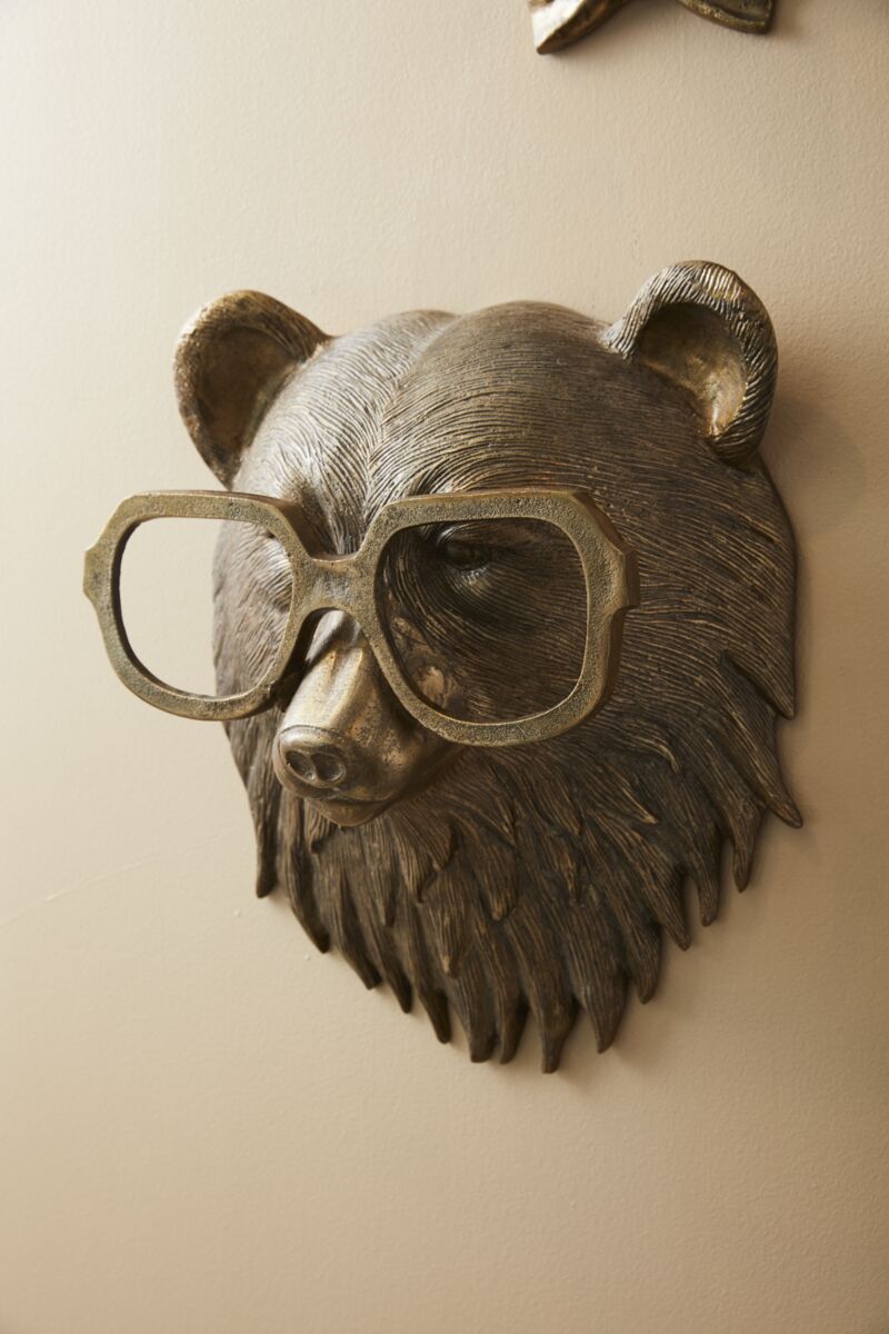 Design Shop Antique-Gold E+E Emerson Wall Mount Beatrice, 13.5" X 16.5". Bespectacled Bear.