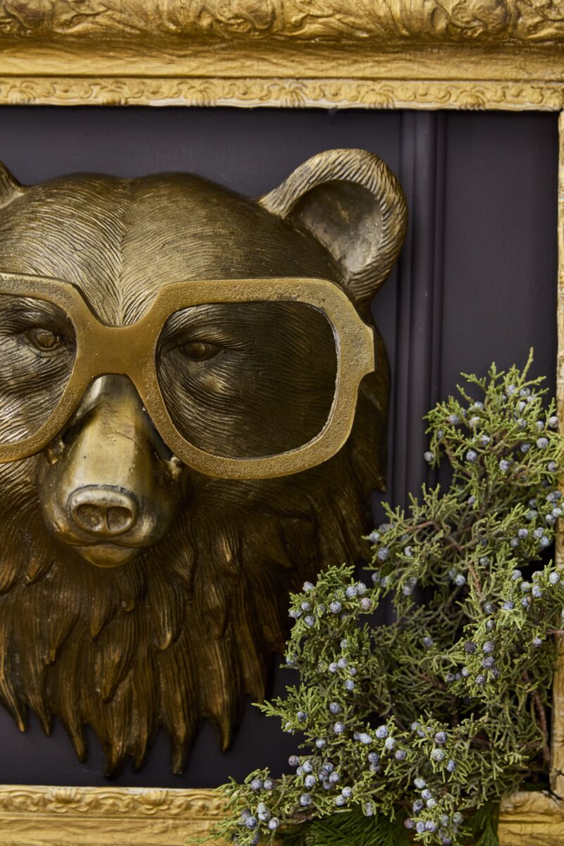 Design Shop Antique-Gold E+E Emerson Wall Mount Beatrice, 13.5" X 16.5". Bespectacled Bear.