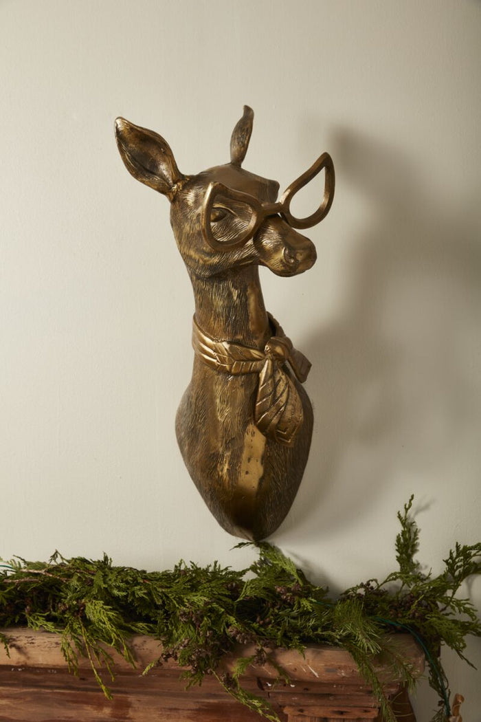Design Shop Antique-Gold E+E Emerson Wall Mount Margie, 9.25" X 26.75". Scarf-adorned Doe.