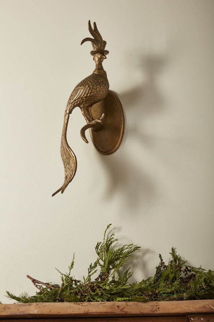 Design Shop Antique-Gold E+E Emerson Wall Mount Emerson, 8.25" X 27.25". Top-hatted Pheasant.