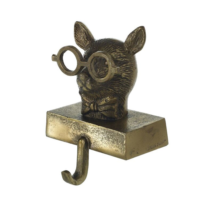 Design Shop Antique-Gold E+E Stocking Holder Louie, 4.75" X 6.75". Bowtied Mouse.