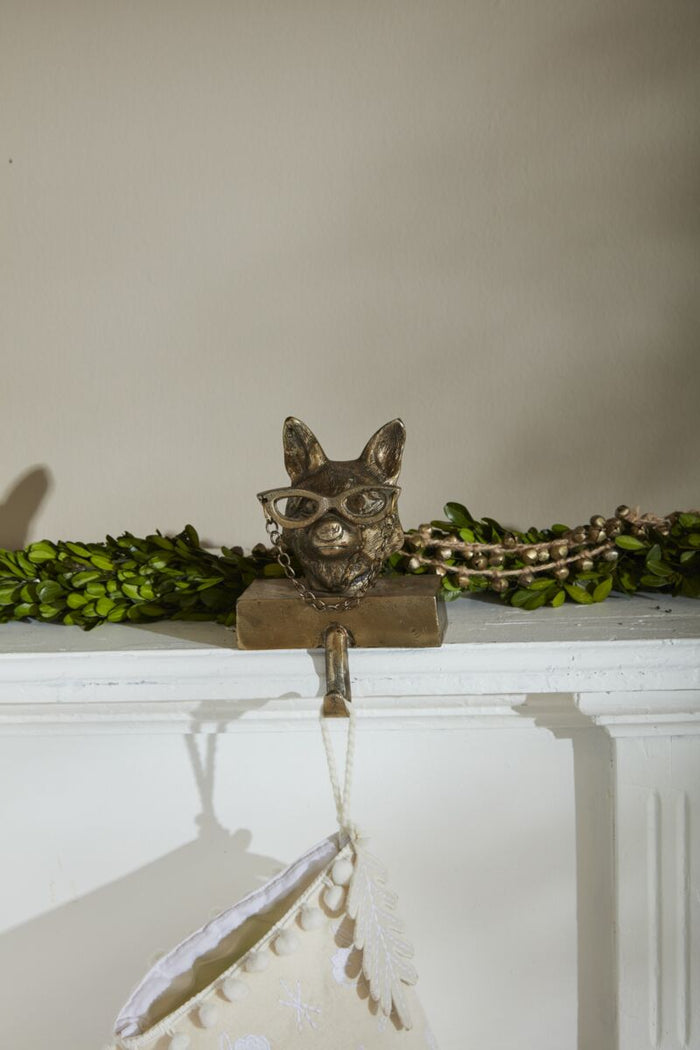 Design Shop Antique-Gold E+E Stocking Holder Eloise, 4.75" X 7.75". Spectacled Fox.