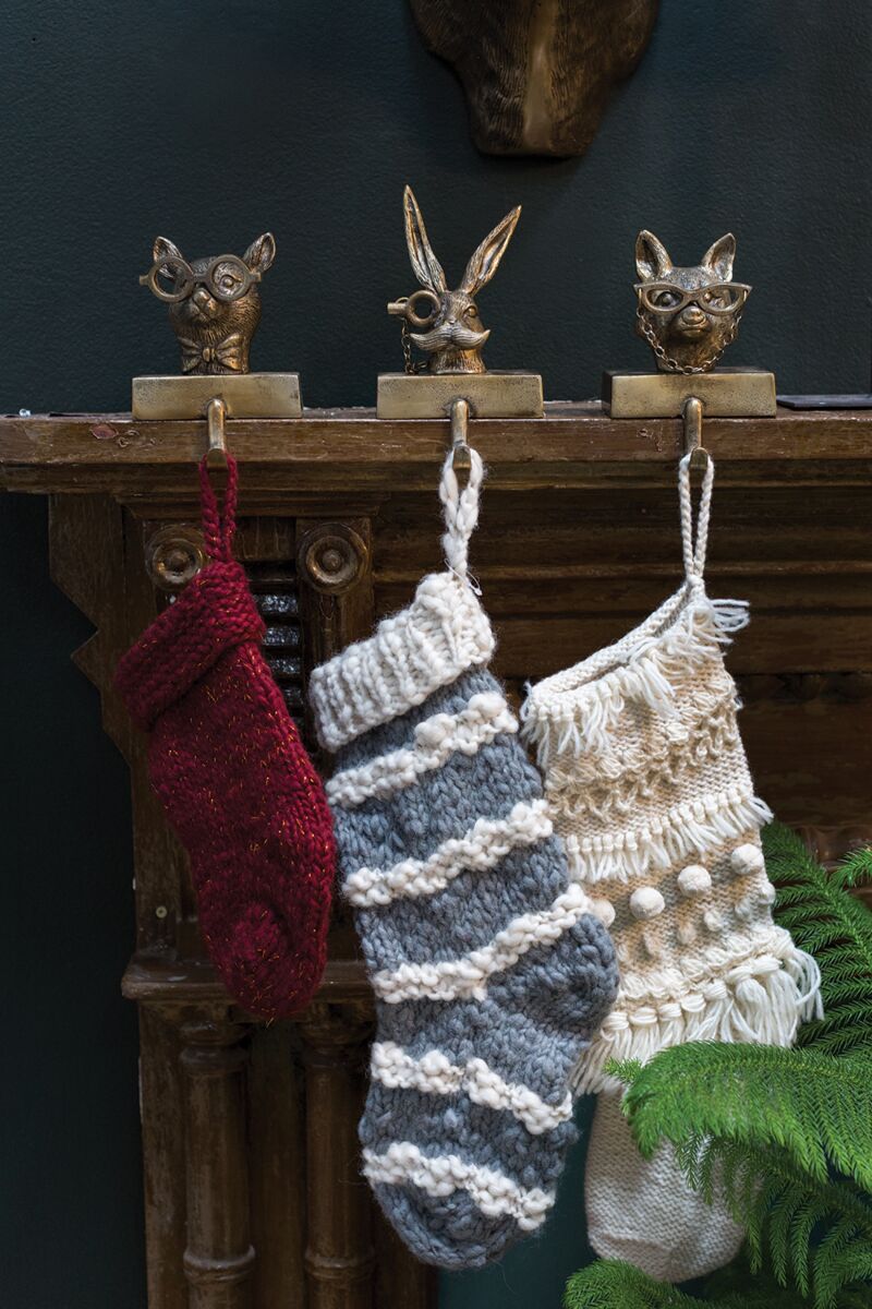 Design Shop Antique-Gold E+E Stocking Holder Eric, 4.75" X 8.75". Mustached Hare.