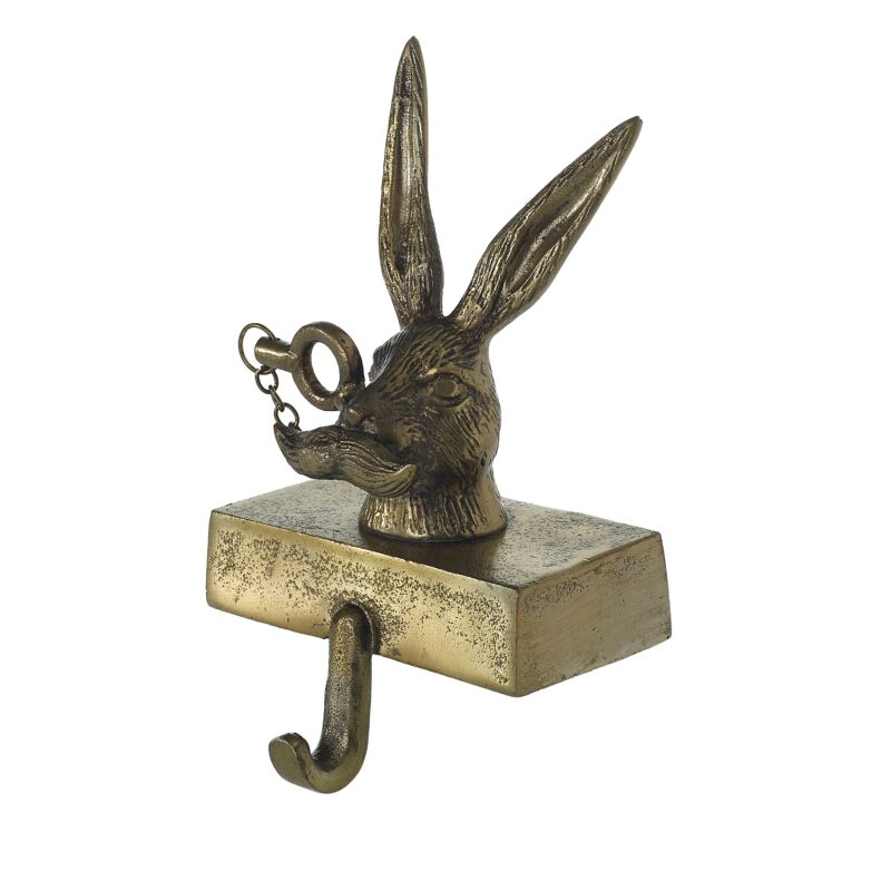 Design Shop Antique-Gold E+E Stocking Holder Eric, 4.75" X 8.75". Mustached Hare.