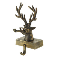 Design Shop Antique-Gold E+E Stocking Holder Frankie, 4.75" X 9.5". Pipe-smoking Buck.