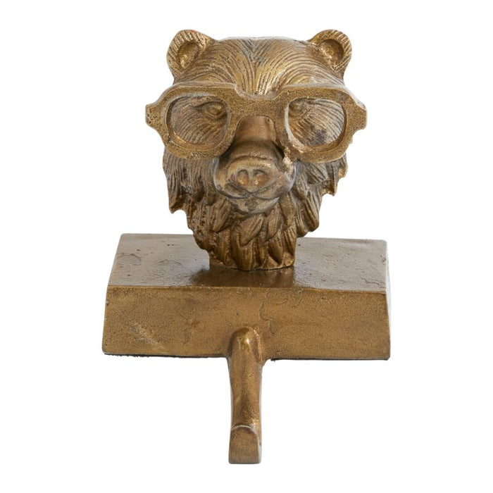Design Shop Antique-Gold E+E Stocking Holder Beatrice, 4.75" X 6.5". Bespectacled Bear.