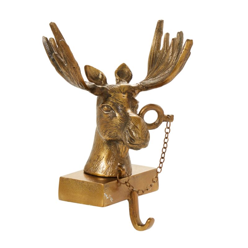Design Shop Antique-Gold E+E Stocking Holder Eugene, 7" X 10". Monocled Moose.