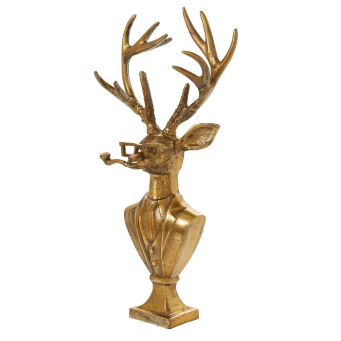 Design Shop Antique-Gold E+E Bust Collection Frankie, 10.75" X 22.75". Pipe-smoking Buck.