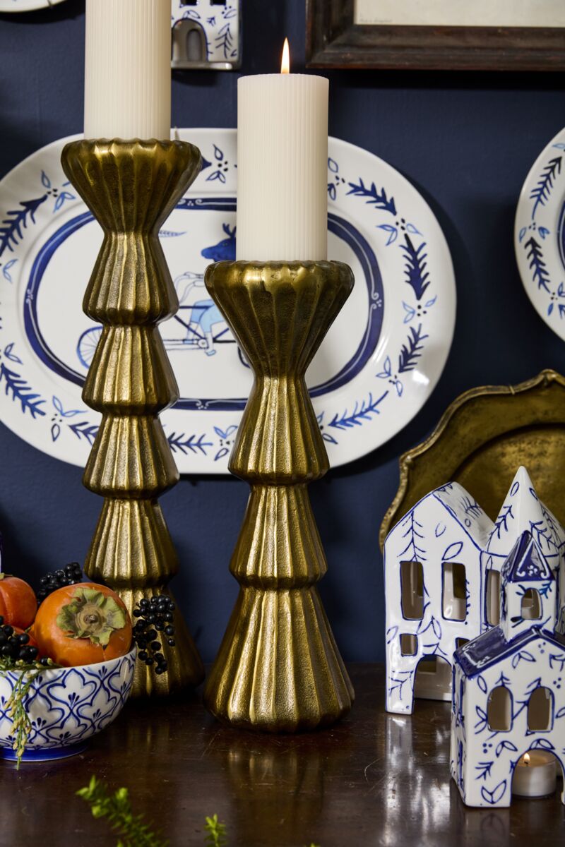 Design Shop Antique-Gold Newark Candleholder, 4.5" X 14".