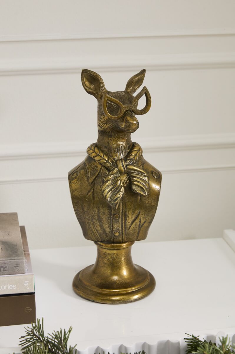 Design Shop Antique-Gold E+E Margie Bust Margie, 6" X 15.75". Scarf-adorned Doe.