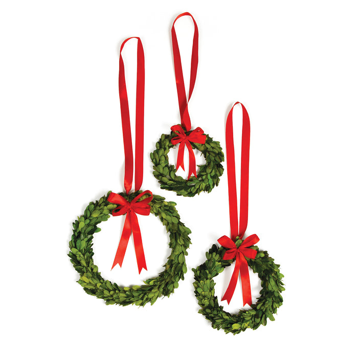 Design Shop Boxwood Wreaths With Red Ribbons, Set Of 3