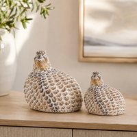 Design Shop Tan Whitewashed Quail Figurines, Set of 2