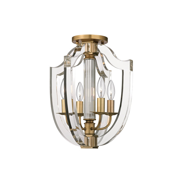 Hudson Valley Four Light Semi Flush Mount from the Arietta collection in Aged Brass finish