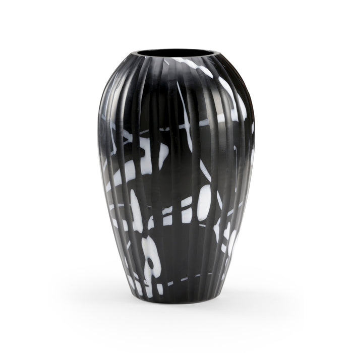 Black and white patterned vase on a white background