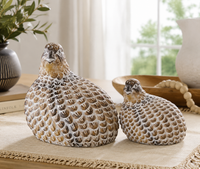 Design Shop Tan Whitewashed Quail Figurines, Set of 2