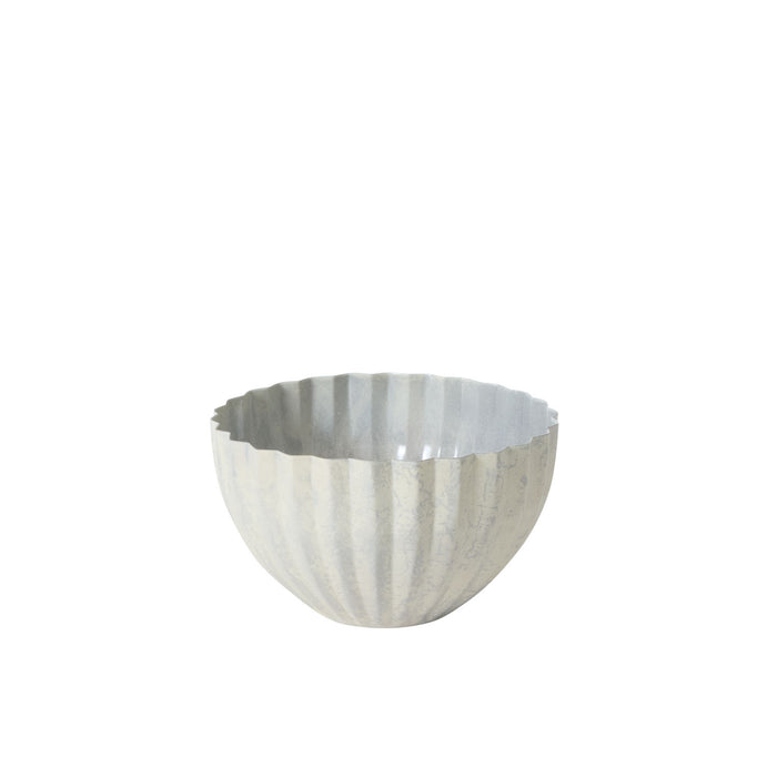 Silver metallic bowl on a white background