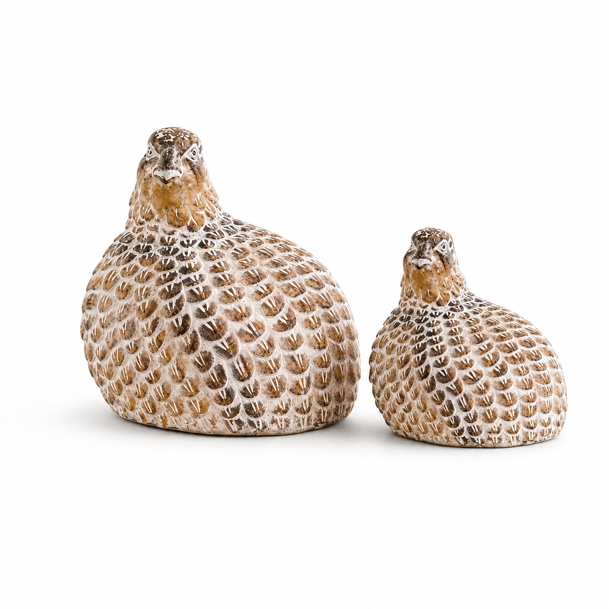 Design Shop Tan Whitewashed Quail Figurines, Set of 2