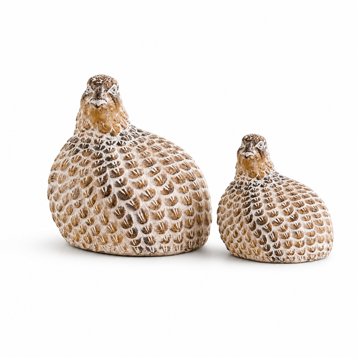 Design Shop Tan Whitewashed Quail Figurines, Set of 2