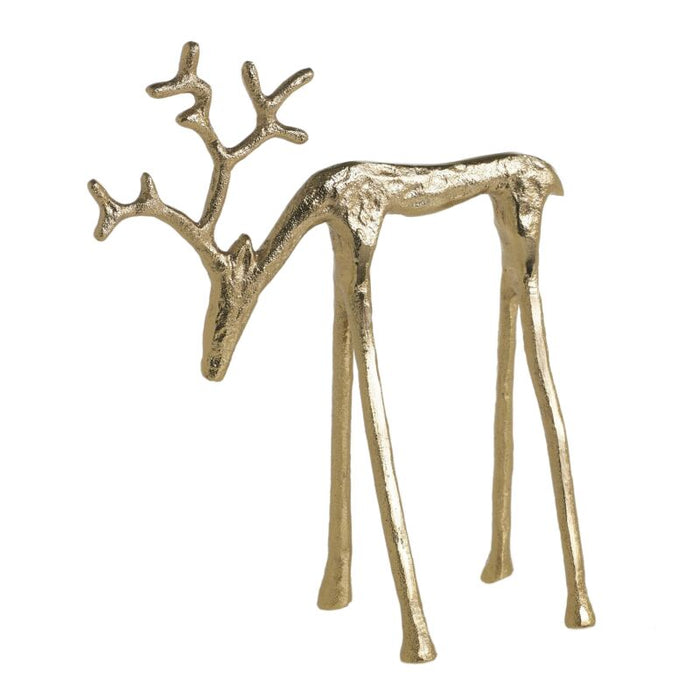 Gold deer figurine with antlers on a white background