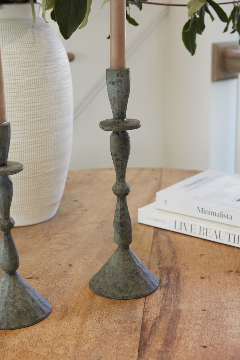 Design Shop Grey Bristol Candlestick, 4" X 12.25", Set of 2.