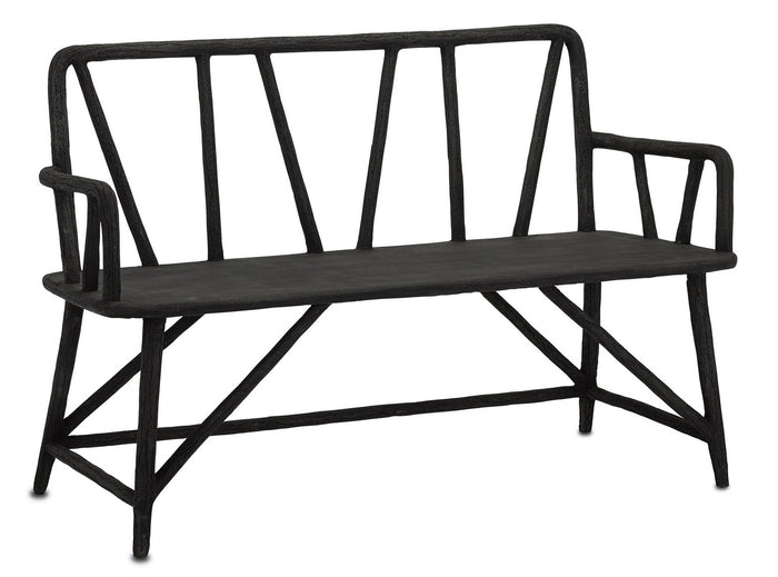 Currey and Company Bench from the Arboria collection in Distressed Black/Faux Bois finish