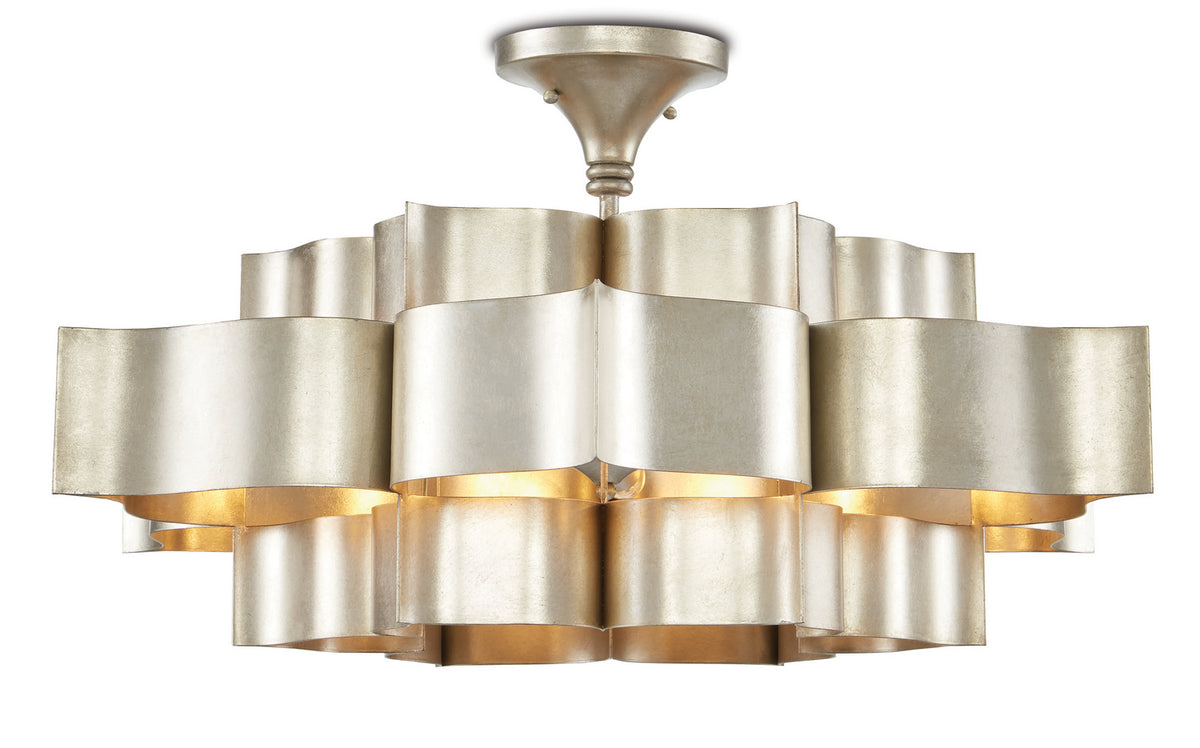 Currey and Company - 9000-0051 - Six Light Chandelier - Grand Lotus - Contemporary Silver Leaf