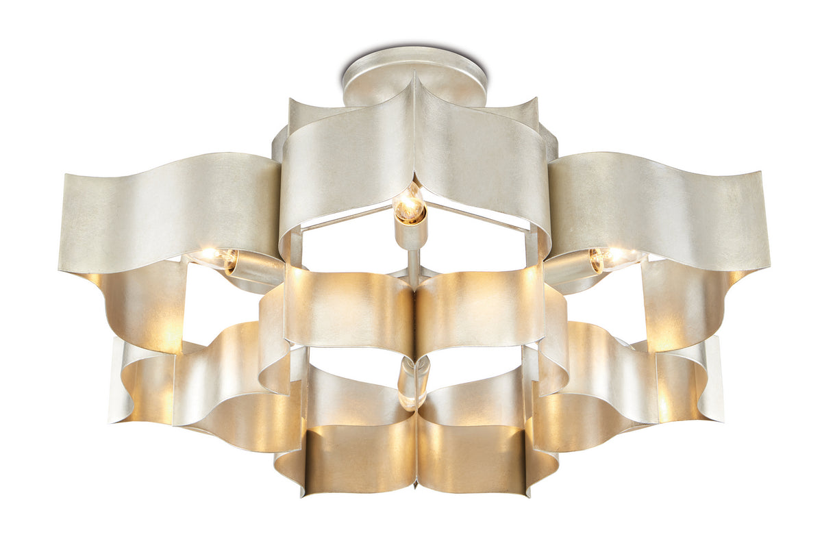 Currey and Company - 9000-0051 - Six Light Chandelier - Grand Lotus - Contemporary Silver Leaf