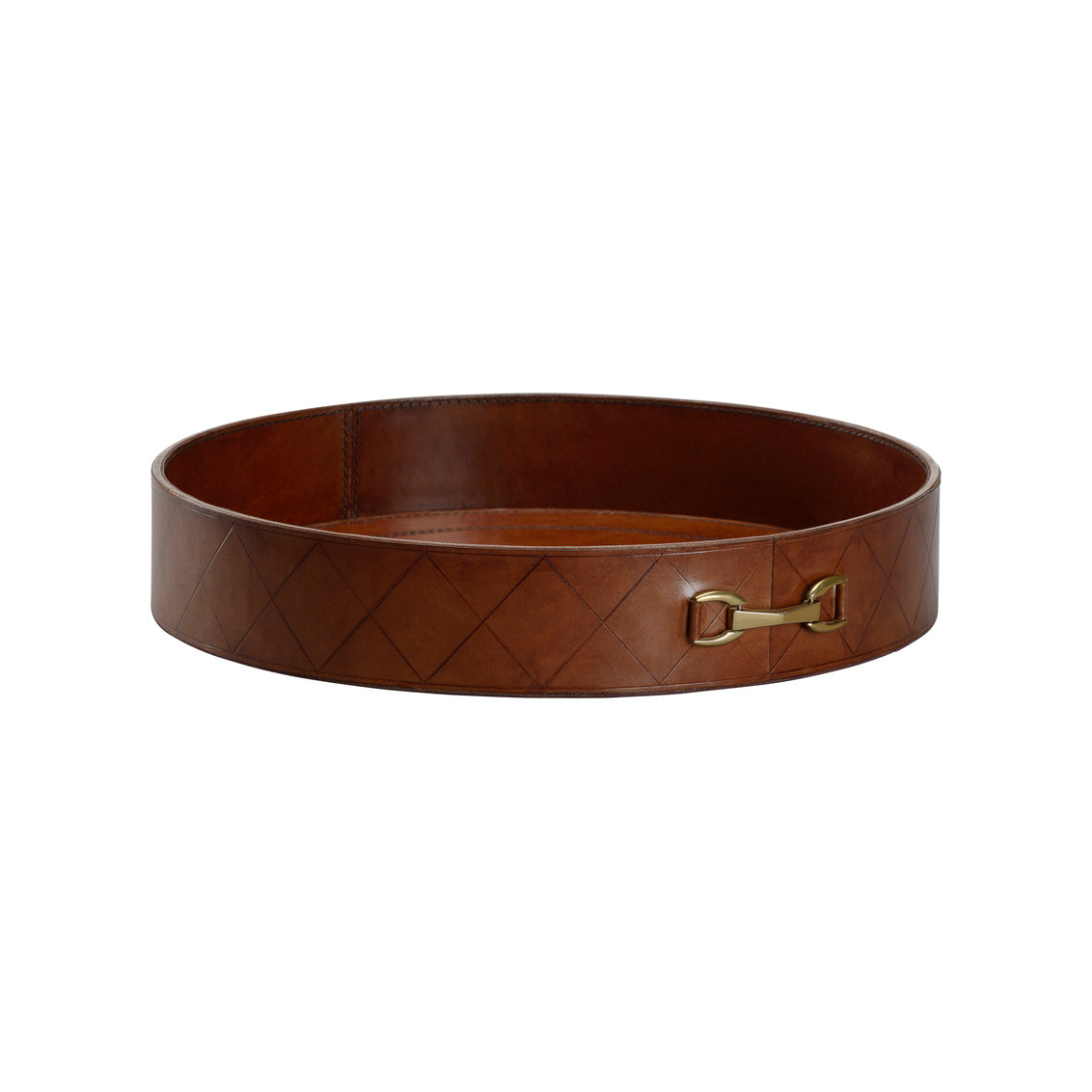 Chelsea House LEATHER ROUND TRAY WITH METAL