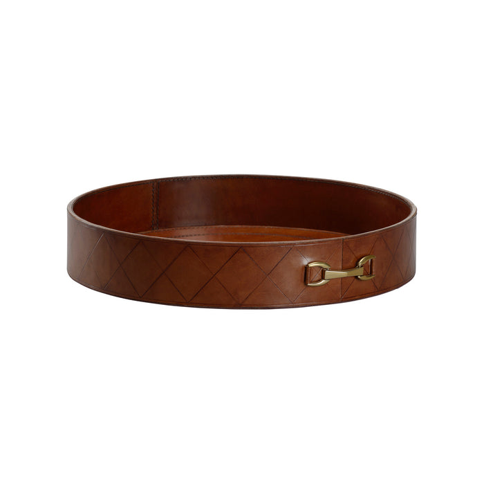 Chelsea House LEATHER ROUND TRAY WITH METAL
