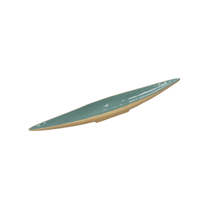 Longboard with green top and beige bottom on a white background