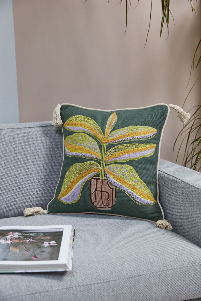 Design Shop Green Thrive Pillow Square, 0" X 14".