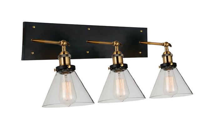 CWI Lighting Three Light Wall Sconce from the Eustis collection in Black & Gold Brass finish