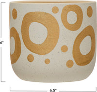 Design Shop White Stoneware Planter with Gold Design 6"