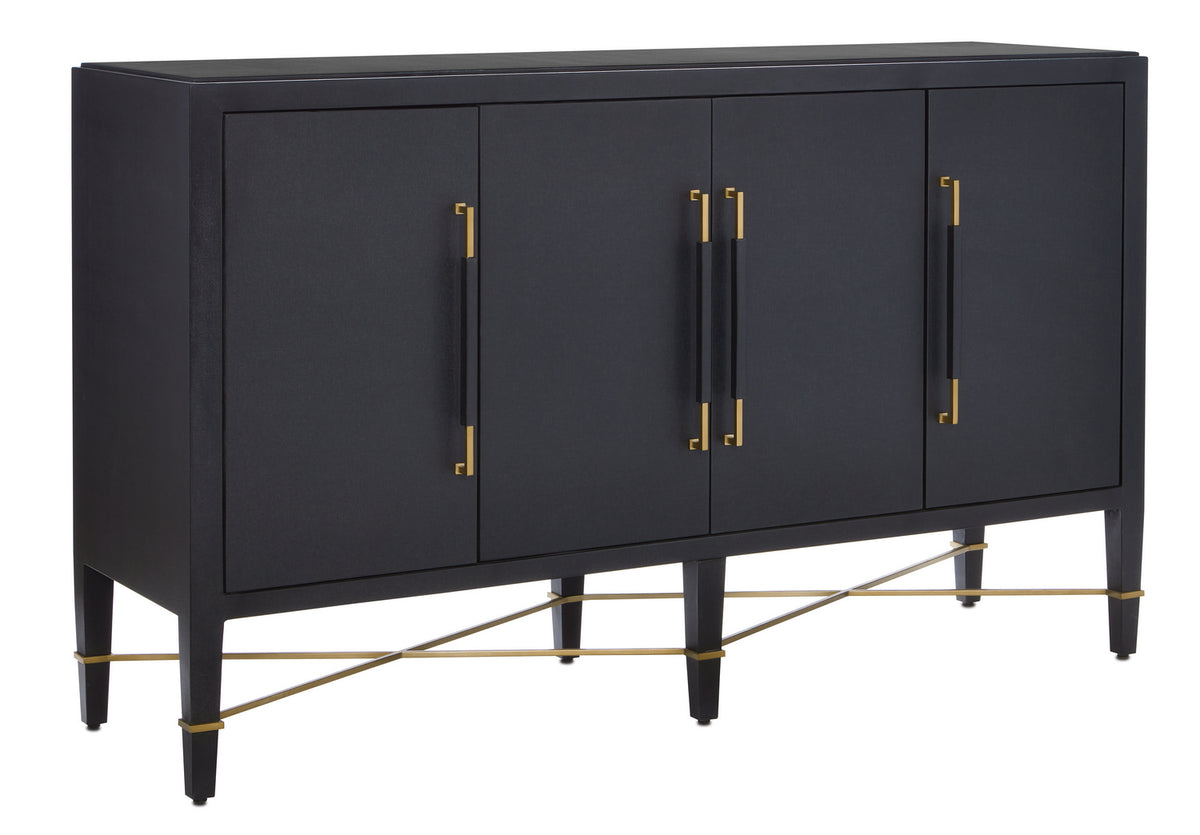 Currey and Company - 3000-0037 - Sideboard - Verona Collection - Black Lacquered Linen/Champagne