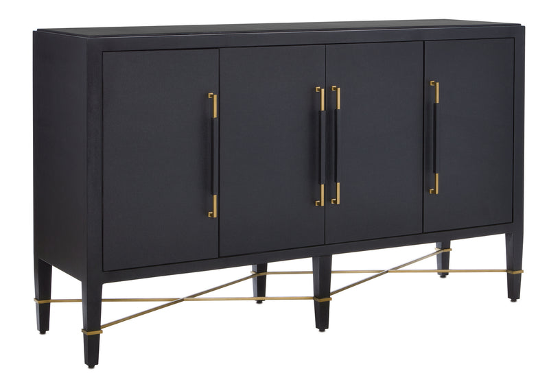 Currey and Company - 3000-0037 - Sideboard - Verona Collection - Black Lacquered Linen/Champagne